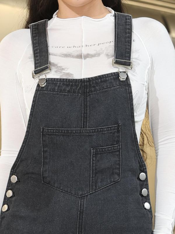 Women's Plain Ripped Button Overalls Jumpsuit, Casual Fashion Denim Overalls for Daily Wear, Ladies Clothes for All Seasons