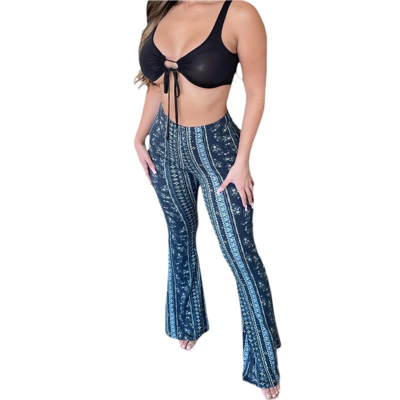 Women Boho Flare Pants High Waisted Stretch Bell Bottom Yoga Pants Hippie Flared Leggings 70s Wide Leg Long Palazzo Pants