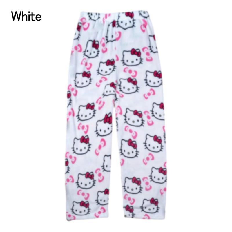 Fashion Women Pajamastrousers Kawaii Woolen Anime Cartoon Casual Home Pants Winter Clothing Cat Pajamas Christmas Flannel Women Pajimas