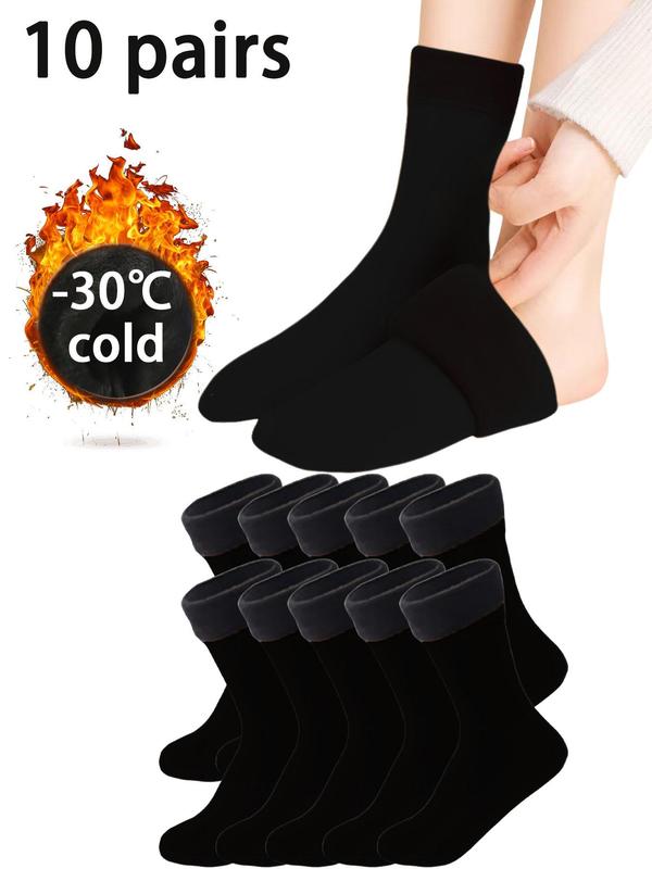 Women's Solid Thermal Lined Mid-calf Socks, Casual Comfortable Breathable Socks for Fall & Winter, Women's Socks for Daily Wear