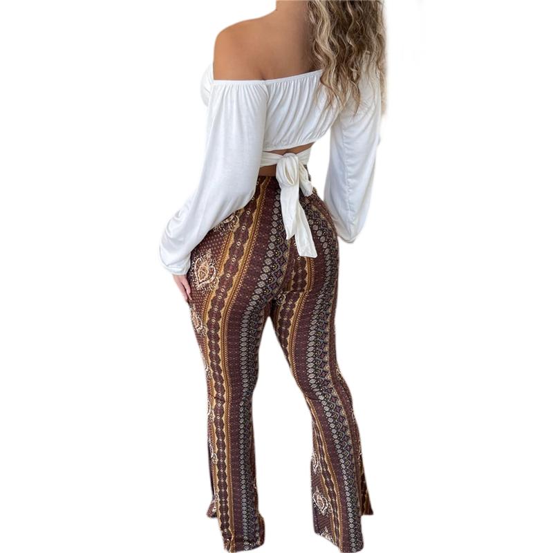 Women Boho Flare Pants High Waisted Stretch Bell Bottom Yoga Pants Hippie Flared Leggings 70s Wide Leg Long Palazzo Pants