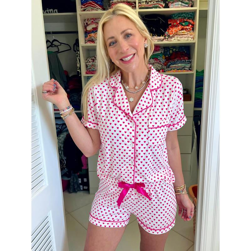 Pink Heart Pajama Shorts Set