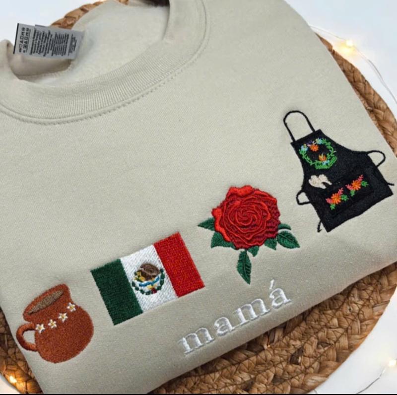 Mamá Mexicana Embroidered Sweatshirt, Embroidered Mom Hoodie, Cultural Mother's Day Sweatshirt, Traditional Mexican Mom Apparel, Festive Mama Sweatshirt Embroidery Womenswear