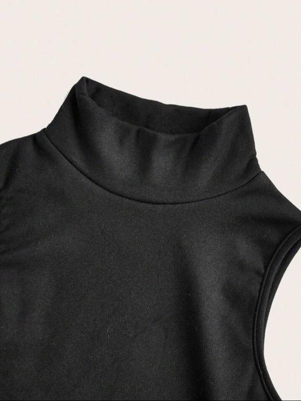 Women's Solid High Neck Tank Top, Casual Sleeveless Top for Summer, Ladies Clothes for Daily Wear