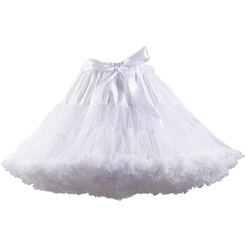 Women's Elastic Waist Chiffon Petticoat Puffy Tutu Tulle Skirt Princess Ballet Dance Pettiskirts Underskirt