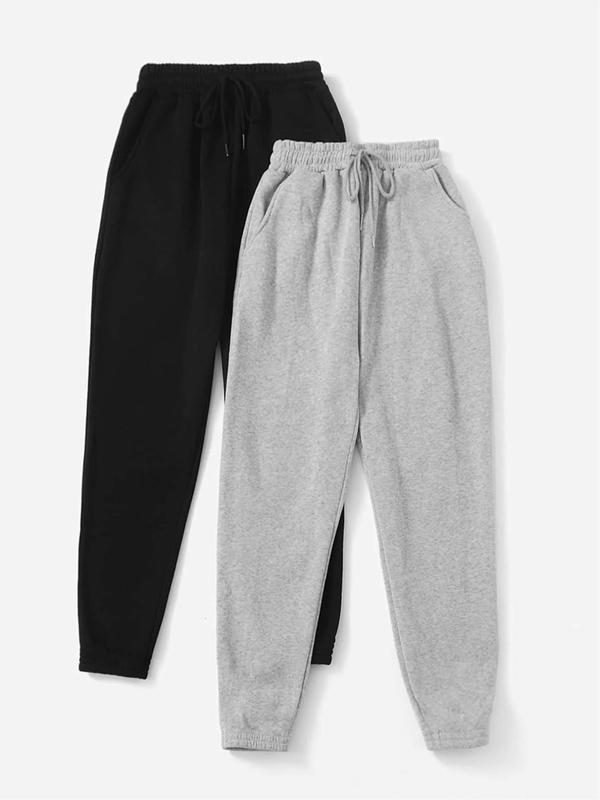 Women's Plain Drawstring Waist Sweatpants, Women Clothing, Comfort Womenswear, Casual Pocket Design Jogger Pants for Daily Wear, Ladies Fall & Winter Trousers