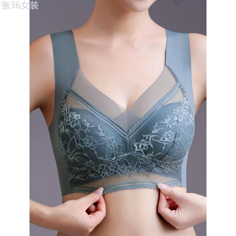 6pcs Contrast Lace Wireless Bras, Comfy & Breathable Full Coverage Bra, Women's Lingerie & Underwear Fabric Womenswear