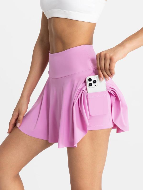 Women's 2 in 1 High Waist Pocket Pleated Skort, Casual Solid Color High Rise Skirt for Daily Wear, Ladies Summer Bottoms Downtown Girl Clothes