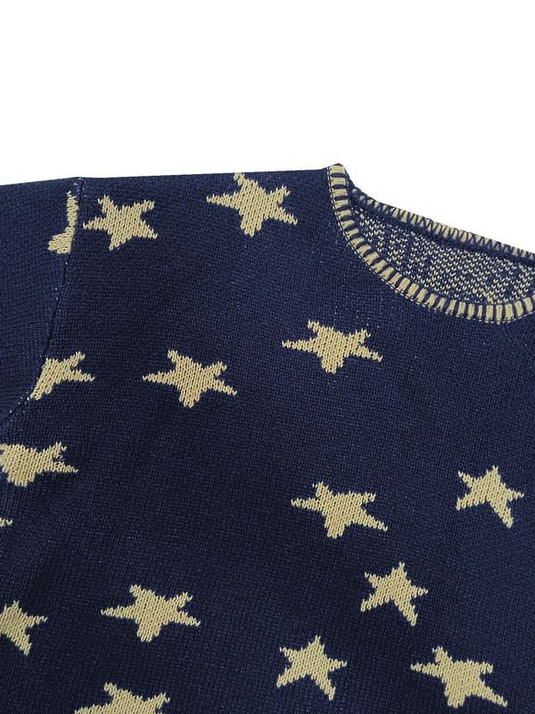 Women's Star Print Crew Neck Sweater, Casual Long Sleeve Jumper for Fall & Winter, Fashion Ladies' Knitwear for Daily Wear