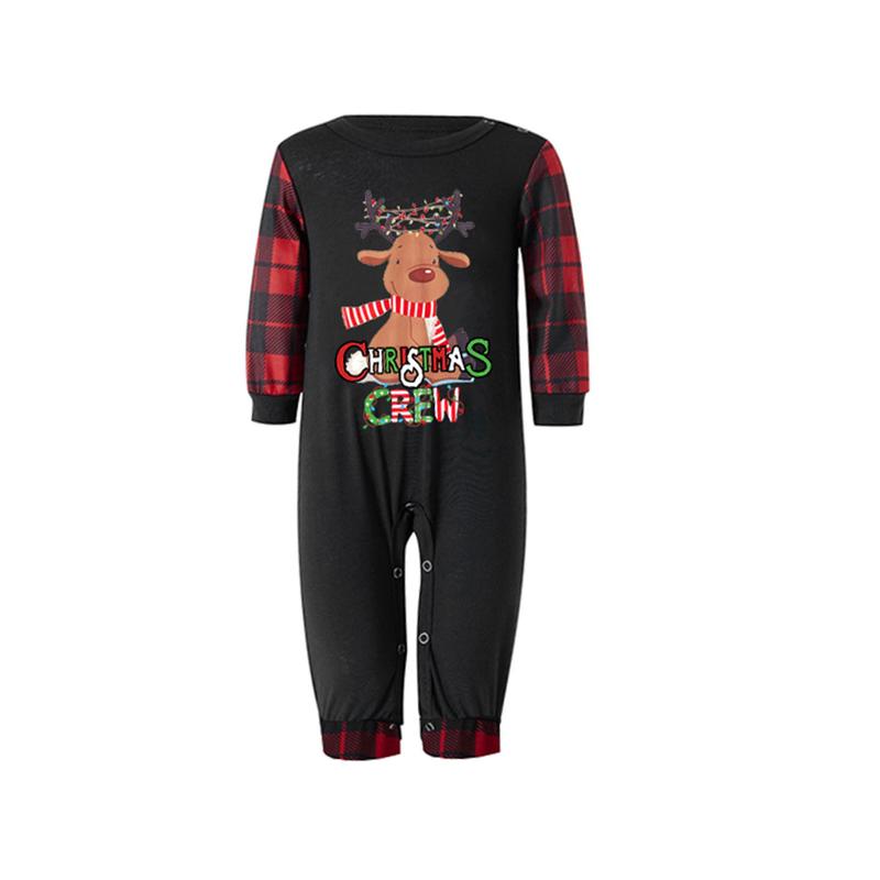 Christmas Family Matching Pajamas Set Elk Print Long Sleeve Shirt and Red Plaid Pants Loungewear Soft Sleepwear Outfits for Parent-Child Mom Dad Kids Baby Holiday Pjs Sets