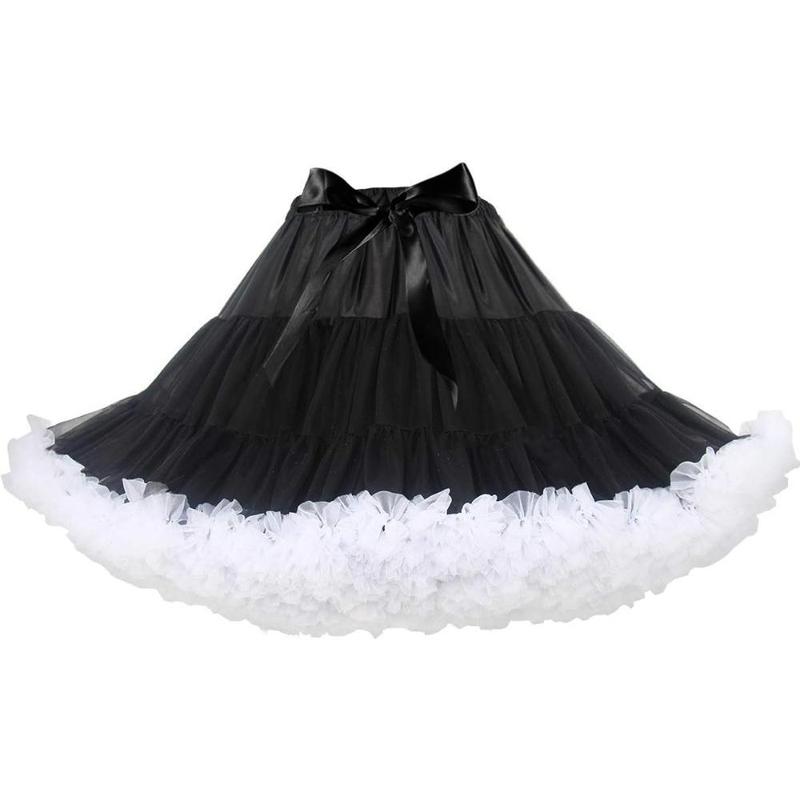 Women's Elastic Waist Chiffon Petticoat Puffy Tutu Tulle Skirt Princess Ballet Dance Pettiskirts Underskirt