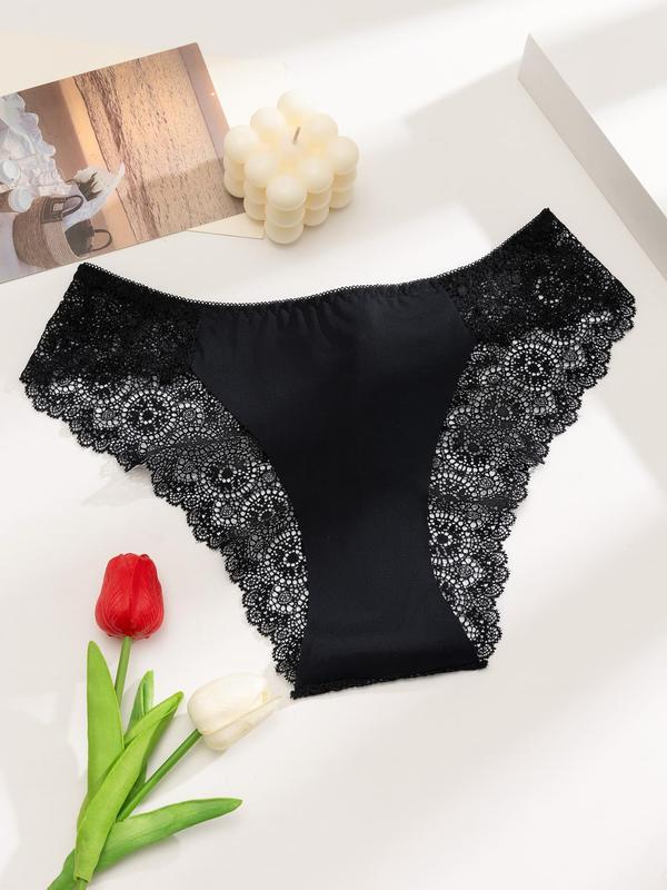 Women's Contrast Lace Semi-sheer Panty, Soft Comfy Breathable Knicker for Daily Wear, Underwear for All Seasons