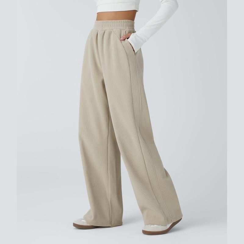 Halara High Waisted Side Pocket Straight Leg Mop Corduroy Casual Pants