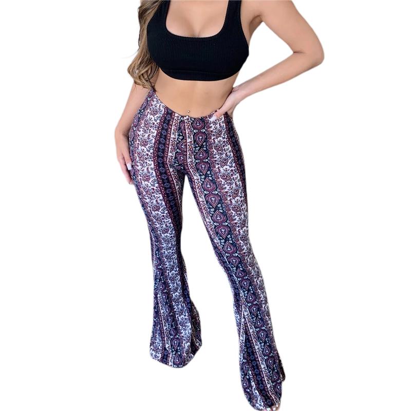 Women Boho Flare Pants High Waisted Stretch Bell Bottom Yoga Pants Hippie Flared Leggings 70s Wide Leg Long Palazzo Pants