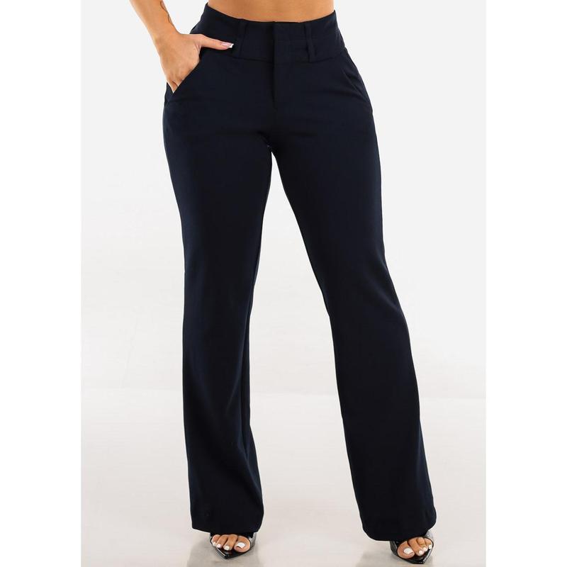 Butt Lifting High Waist Dressy Bootcut Pants Navy