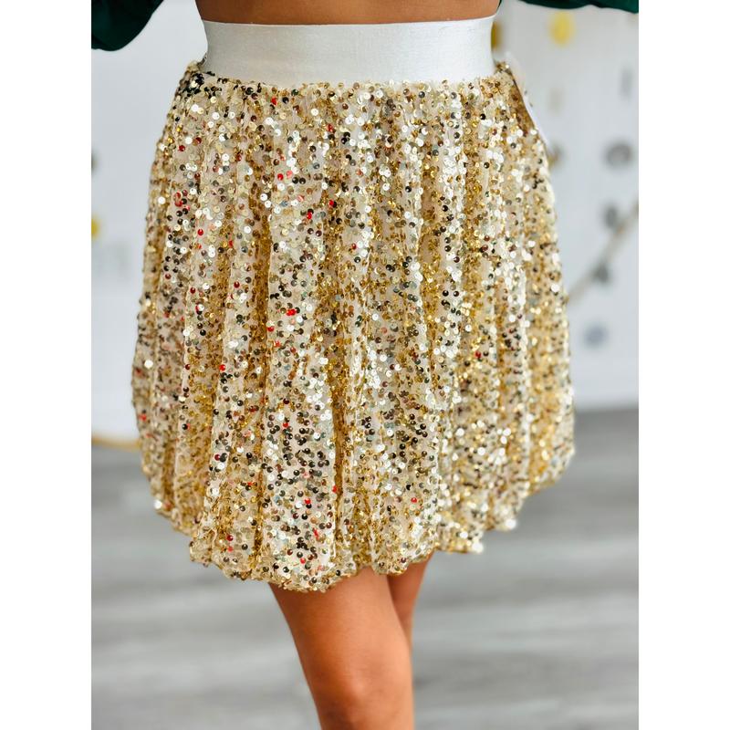 Sequin Bubble Mini Skirt (Reg. & Plus)- 3 Colors