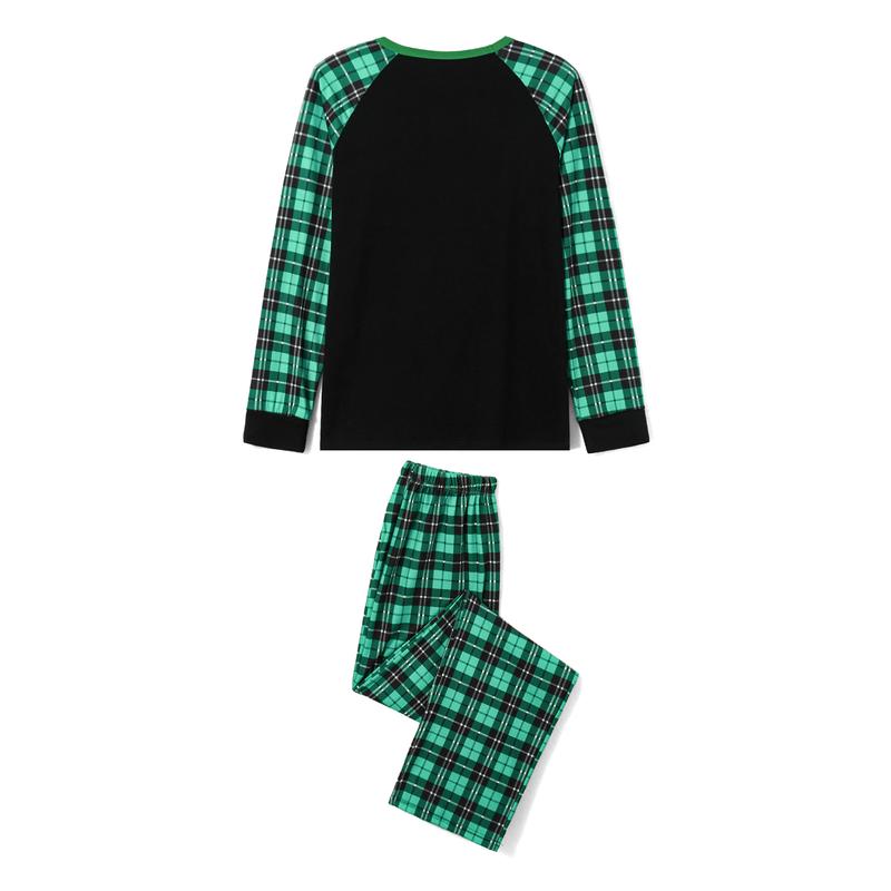 Matching Family Pajamas Sets Christmas PJ's Long Sleeve Letters Print T-shirt Green Plaid Pants Sleepwear Loungewear Nightwear