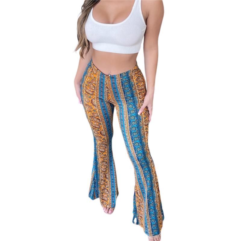 Women Boho Flare Pants High Waisted Stretch Bell Bottom Yoga Pants Hippie Flared Leggings 70s Wide Leg Long Palazzo Pants