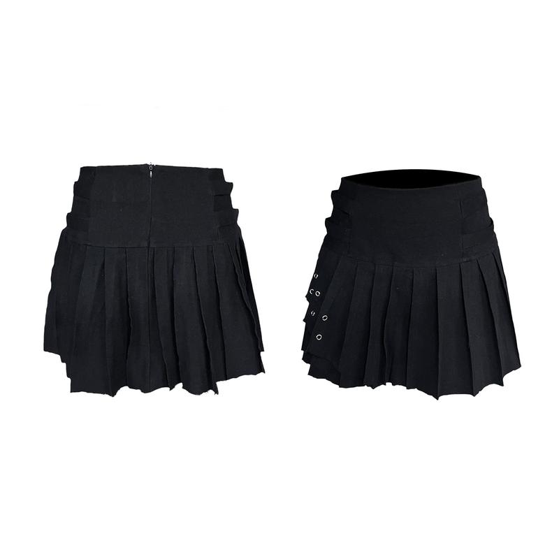 Women Pleated Skirt, Low Waist Skull Mini Bottoms Denim Skirt for Street Party Club