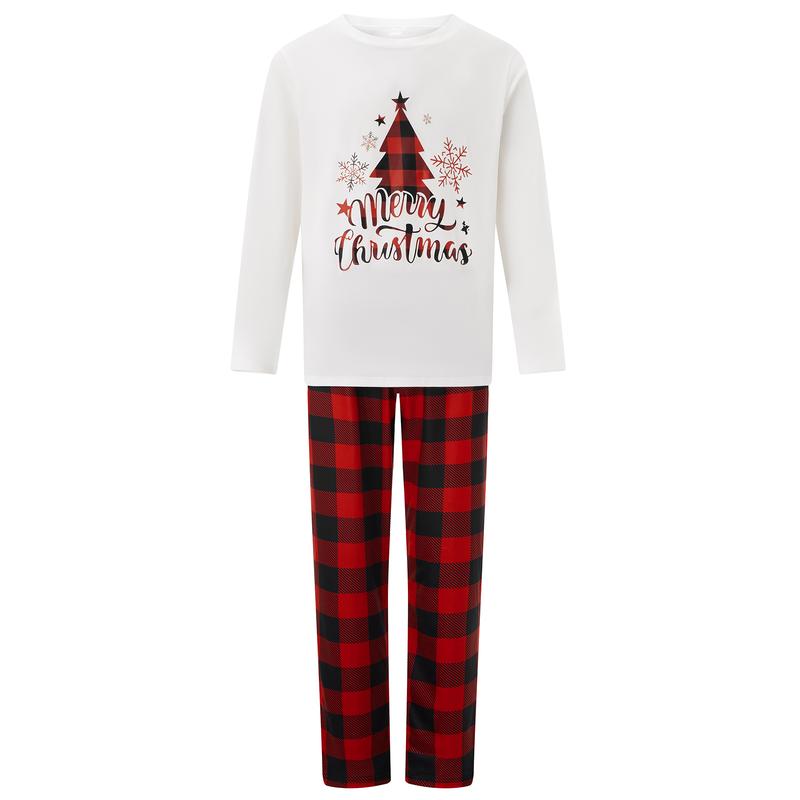 Christmas Family Matching Pajamas Sets Christmas PJ's Letter Print Top and Plaid Pants Jammies Sleepwear