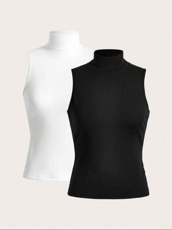 Women's Solid High Neck Tank Top, Casual Sleeveless Top for Summer, Ladies Clothes for Daily Wear