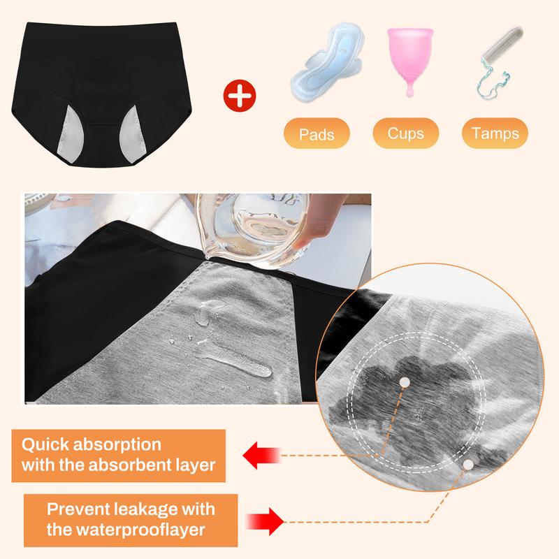 ETAOLINE Women's Period Panties Menstrual Underwear Postpartum Hipster Leakproof Cotton Panties Soft Full Coverage Briefs