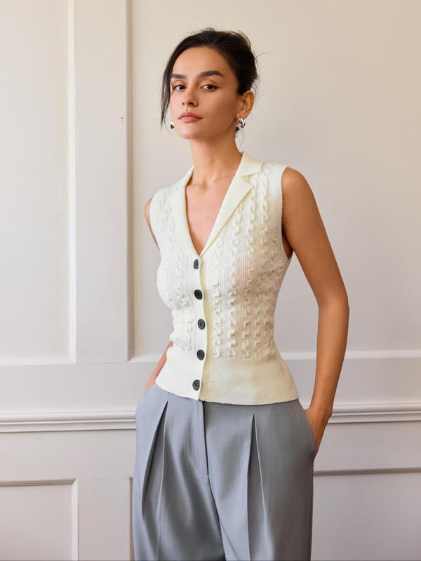 Women's Plain Button Front Lapel Sweater Vest Cardigan, Casual Sleeveless Cardigan Vest for Daily Wear, Ladies Knitwear for All Seasons