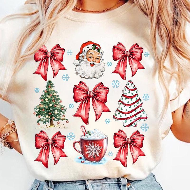 Christmas Girly Sweatshirt, Coquette Christmas Bow Shirt, red Christmas Sweater,  Bow Christmas Tree Sweatshirt, Retro Santa Hot Cocoa Candy Cane Holiday,Women Christmas Tees, Sweatshirt Merry Christmas Gifts,  Merry Christmas Gifts