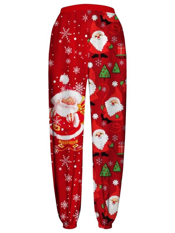 Women's Christmas Print Drawstring Waist Sweatpants, Casual Comfy Elastic Waist Pocket Jogger Pants for Daily Wear, Ladies Bottoms for All Seasons