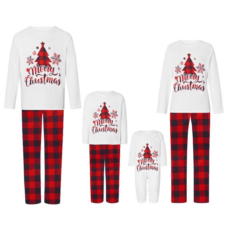 Christmas Family Matching Pajamas Sets Christmas PJ's Letter Print Top and Plaid Pants Jammies Sleepwear