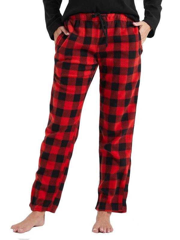 Women's Plaid Print Drawstring Waist Pajama Pants, Casual Comfy Pocket Design Trousers for Fall & Winter, Ladies Sleepwear for Indoor Wear