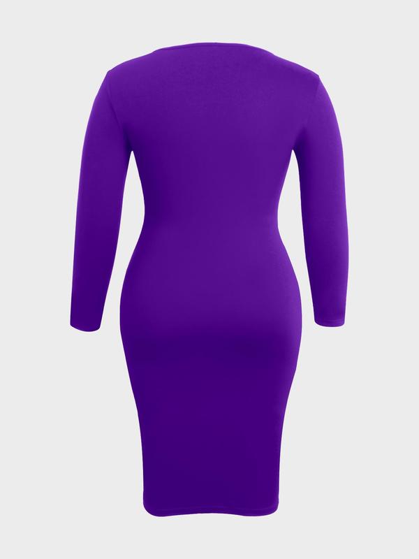  Solid Color Round Neck Bodycon Dress, Casual Fashion 3 4 Sleeve Midi Dress for Daily Outdoor Wear, Women Plus Clothing for Spring Fall, Fall Dresses, Birthday Dresses 2024