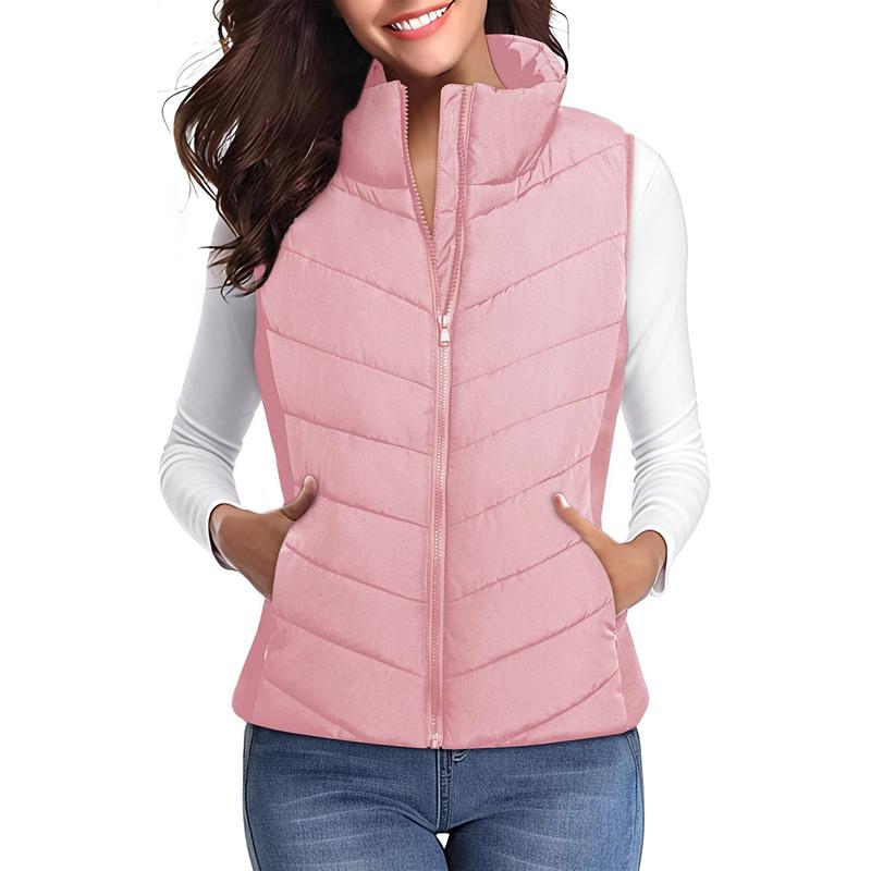 Dokotoo Puffer Vest Women Sleeveless Zip Up Outerwear Stand Collar Quilted Vest Warm Winter Jackets Coats with Pocket