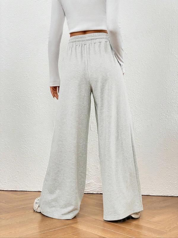 Women's Plain Drawstring High Waist Sweatpants, Casual Wide Leg Pants for Fall, Minimalist Maxi Trouser, Ladies Bottoms for Daily Wear, Downtown Girl Clothes