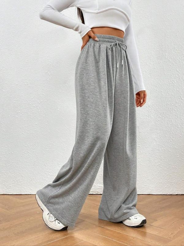 Women's Plain Drawstring High Waist Sweatpants, Casual Wide Leg Pants for Fall, Minimalist Maxi Trouser, Ladies Bottoms for Daily Wear, Downtown Girl Clothes