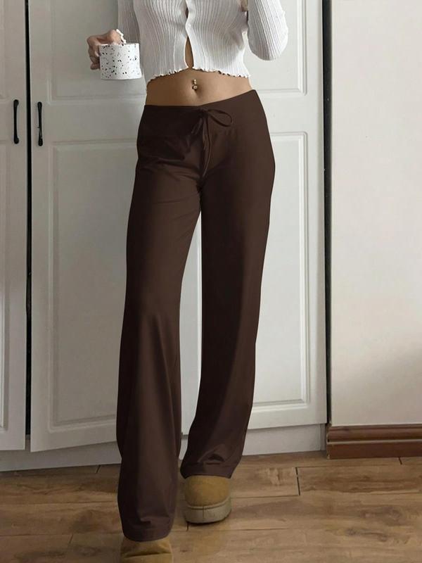 Women's Solid Drawstring Waist Flare Leg Pants, Casual Comfy Trousers for Daily Wear, Ladies Bottoms for Fall & Winter