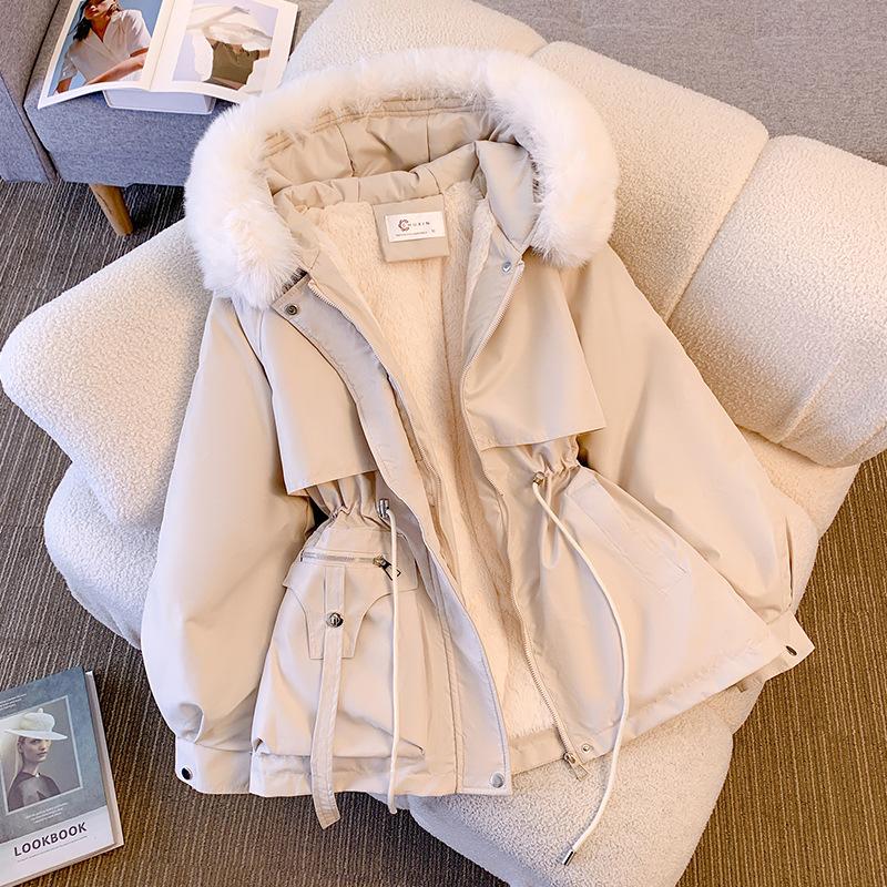 2024  Down Cotton Dress Women's ShorLarge Fur Collar Style Overcoming Slim WaistFashion Casual Coat