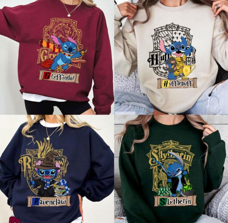 Stitch's Wizard House Sweatshirt, HP's Shirt, Wizard Houses Shirt, Fantasy Wizard Shirt, Magic Wizard Sweatshirt