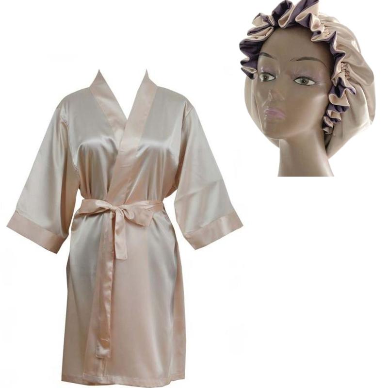 Women's Silky Satin Robe and matching bonnet set comfy  robe