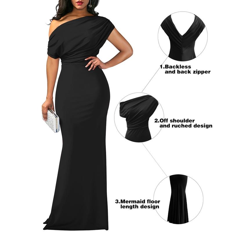 Memoriesea Women's Elegant Sleeveless Off Shoulder Bodycon Long Formal Cocktail Party Evening Dress