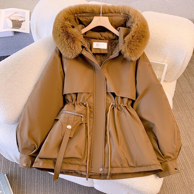 2024  Down Cotton Dress Women's ShorLarge Fur Collar Style Overcoming Slim WaistFashion Casual Coat