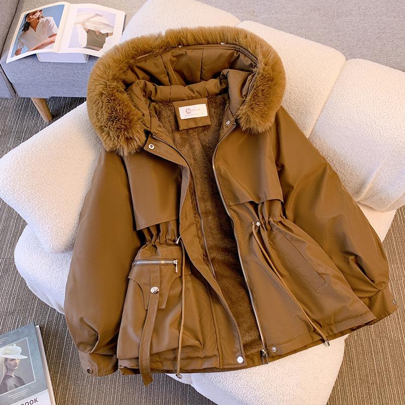 2024  Down Cotton Dress Women's ShorLarge Fur Collar Style Overcoming Slim WaistFashion Casual Coat