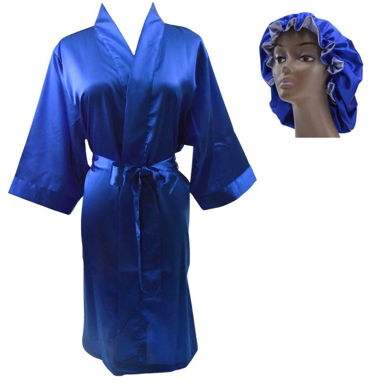 Women's Silky Satin Robe and matching bonnet set comfy  robe