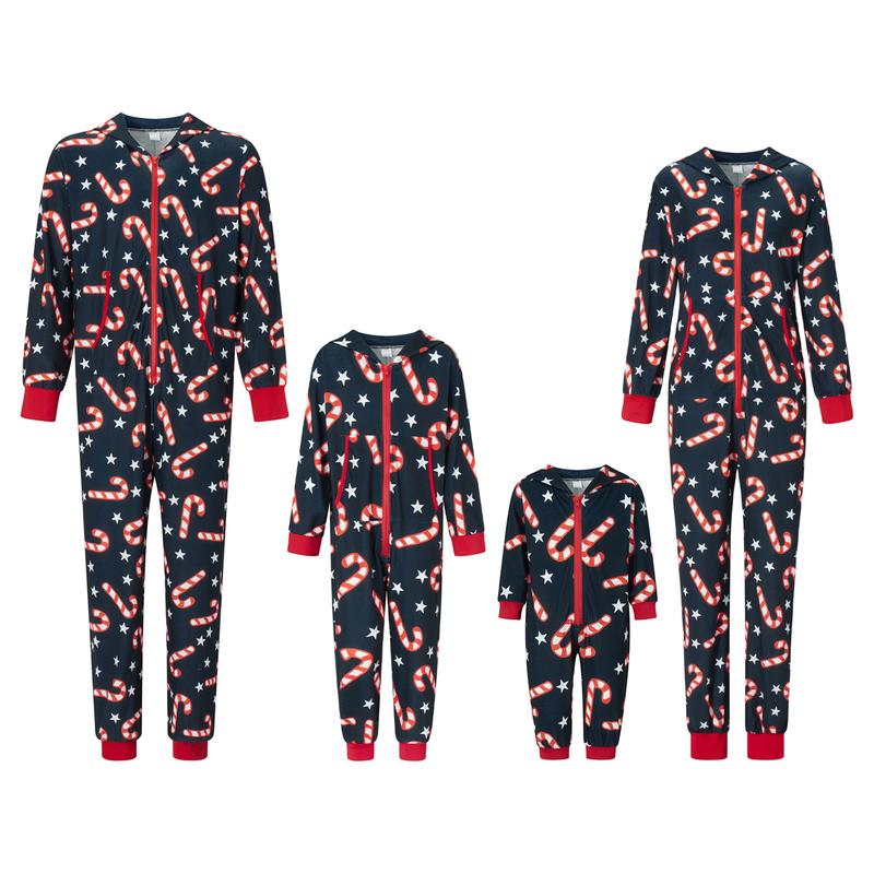 Family Matching Christmas Jumpsuit Deer Pajamas Candy Cane Print Holiday Pajamas Sleepwear Dad Mom Kids PJs Family Gathering Cute Clothing Sets For Couple Matching Clothes