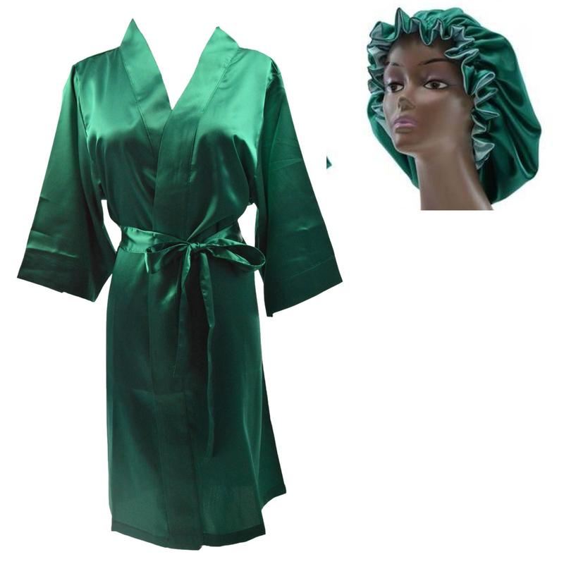 Women's Silky Satin Robe and matching bonnet set comfy  robe