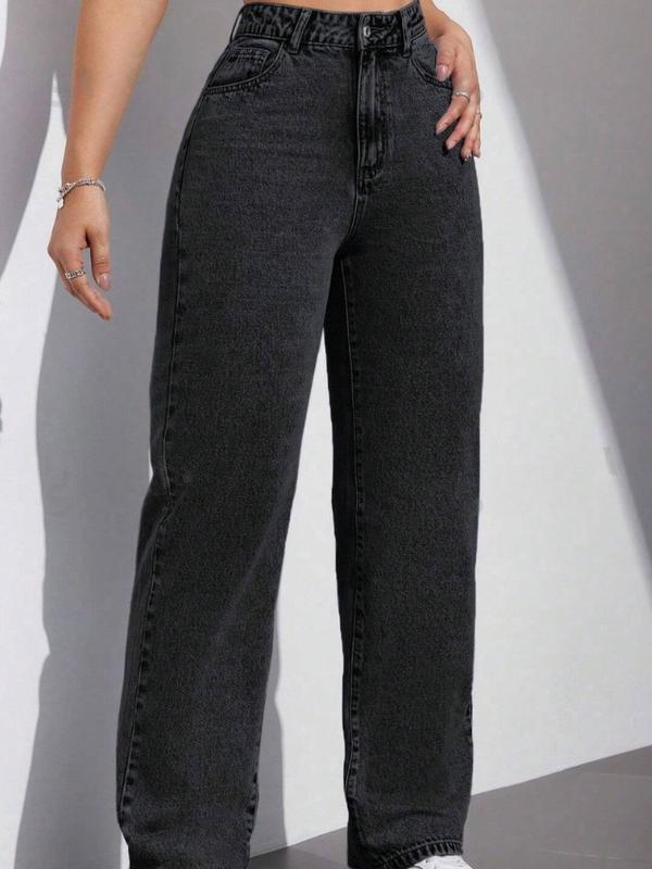 Women's Straight-Leg Jeans With Pockets pants Womenswear Bottom Streetwear Denim Trouser