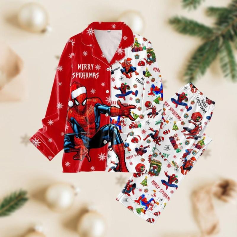 Sp..ider Christmas Pajamas Set, Superhero Xmas Thick Pajamas, Super Hero Pajamas Family,  Santa Hat Pj Set Pants