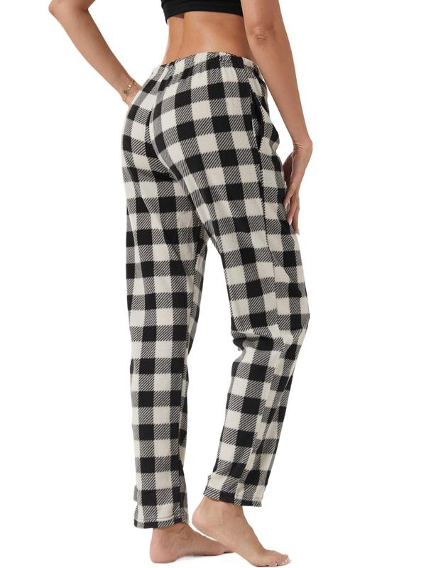 Women's Plaid Print Drawstring Waist Pajama Pants, Casual Comfy Pocket Design Trousers for Fall & Winter, Ladies Sleepwear for Indoor Wear