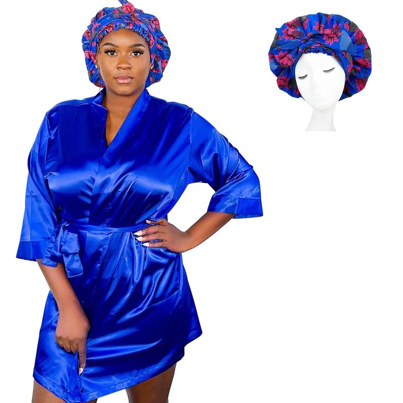 Women's Silky Satin Robe and matching bonnet set comfy  robe