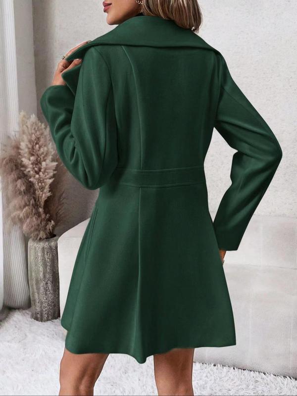 Coat Women's Solid Double Button Pocket Overcoat, Casual Long Sleeve Lapel Neck Outerwear for Fall & Winter, Trendy Fall Outfits 2024, Women's Party Outfit Clothes for Daily Wear